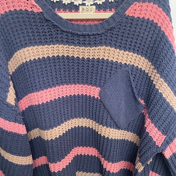 POL Blue, Pink & Tan Striped Chunky Knit Sweater – Size M - Picture 8 of 8